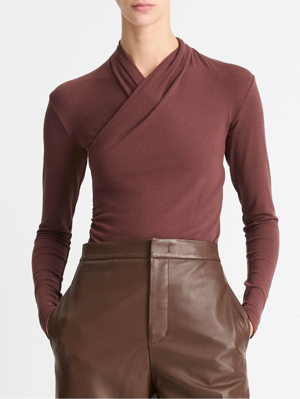 VINCE Black Rose Fixed Wrap Long-Sleeve Top Size XS